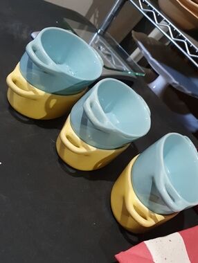 Set of 6  Ceramic Ramekins in Blue and Yellow